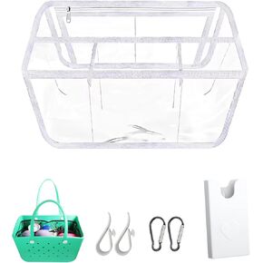 6Pcs Clear Beach Bag Organizer Accessories for Bogg Bag X Large, with Insert Phone Holder Carabiner Key Organizing Your Bag and Divide Space (White)