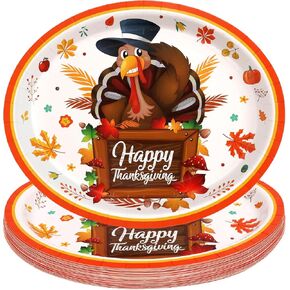 Treasure Cove Thanksgiving Oval Plates Turkey Party Paper Plates Disposable Dinnerware Supplies for Autumn Fall Tableware Decor 24Pcs 12" x 10"