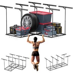 32 Inches L Shaped Overhead Storage Rack, Height Adjustable Garage Storage Organization System, Heavy Duty Reversible Garage Ceiling Storage Rack for Garage, Warehouse, Load 700LBS