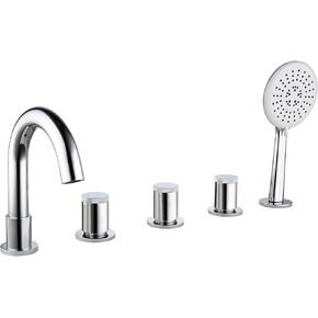 Roman Tub Faucet with Sprayer, 5 Hole Deck Mount Tub Faucet Matte Black, Brass Deck Mount Tub Filler with Valve, 3 Handles