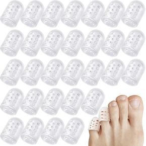 30pcs Silicone Toe Protectors, Transparent Anti-Friction Gel Toe Covers, Breathable Caps Guards Toppers for Ingrown Toenails Pain Relief
