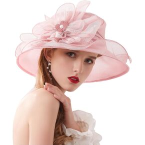 ORIDOOR Women's Organza Clock Church Bowler hat Headdress Afternoon Tea Outdoor Wedding Shade hat FAS-Green