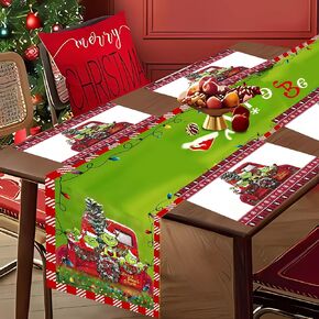 Christmas Table Runner and Placemats Set of 4, 13 x 72 Inch Believe Theme Xmas Table Runner, 12 x 18 Inch Green Elf Placemats for Holiday Home Kitchen Dining Table Decorations (Green)