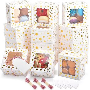 32Pcs 6x6x3 in Christmas Cookie Boxes with Window, White Bakery Boxes for Cookie, Treat Boxes Pastry Boxes for Gift Giving, Chocolate Covered Strawberries, Dessert, Donut, Cupcakes Muffins