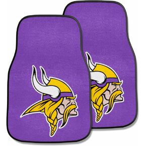 FANMATS 5761 Minnesota Vikings Front 2-Piece Team Logo Carpet Car Mat Set, Front Row Automotive Floor Mats, Non-Slip Backing, Team Colors