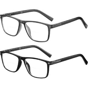 Bifocal Reading Glasses Men Women - Blue Light Computer Readers Progressive Clear Top Wide Frame Cheaters Eyeglasses