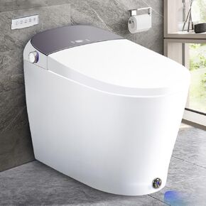 EPLO Smart Toilet Auto Open/Close,Built in Tank Bidet Toilet,Heated Seat,Foot Kick Flush,Blackout can Flush,1.06GPF,One piece Toilets for bathrooms,Night Light/LED Display/Modern Smooth Grey Lid