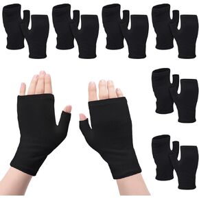 6 Pairs Fingerless Eczema Gloves Moisturizing Gloves for Adults Cotton Gloves Overnight Dry Hands(Black)
