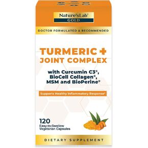 Nature's Lab Gold Turmeric Joint Complex - BioCell Collagen, Hyaluronic Acid, C3 Curcumin, MSM - 120 Capsules