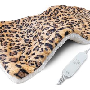 Full Weighted Electric Heating Pad for Back Pain & Period Cramps Relief, Heat Pad with 12 Heat Settings, Plush 2.3LB Hot Weighted Heated Pad (Leopard Print, 12''×24'' BZ Brown)