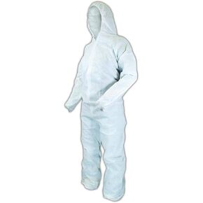 MAGID EconoWear Lite N Kool Plus SMS Fabric Coverall with Hood, Disposable, Elastic Cuff, White, Medium (Case of 25)