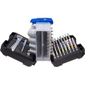 KINGHEART Durable ULTRA KASE Tough Case 1/4'' inch Metric Quick-Release Ratchet Handle Multi Bit & Socket Wrench Set 66-piece for household, Black / Blue