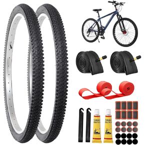 2 Pack 26" x 1.95" Mountain Bike Tire Set, 26 inch Foldable Puncture Resistant Bicycle Tire and Matching Inner Tube and Repair Tool Kit for Mountain Bike, Off-Road Bike
