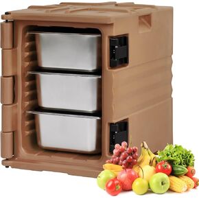 Insulated Food Pan Carrier - 82Qt Capacity, 90L Stackable Hot Box, Compatible with 3/6" or 6/2.5" Plates, Top Load Lldpe with Elastic Side Handles and Buckles, Red