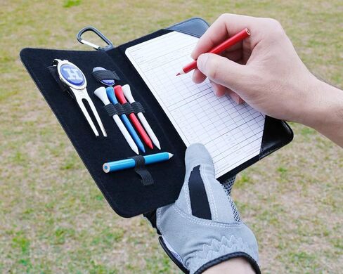 Handy Picks Golf Scorecard Holder n Yardage Book Cover in Genuine Leather - Divot Repair Tool, Ball Marker, Golf Tees, Pencil n Scorecards, Scorer Included, Gift for Golfers in Saudi Arabia