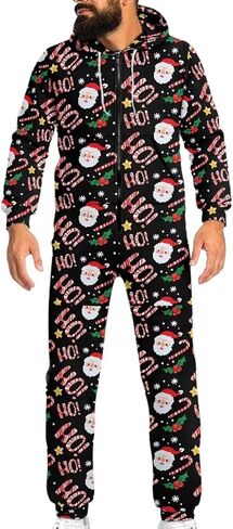 Yewattles Unisex Onesie Novelty Printed One-piece Pajamas Women Men Hooded Jumpsuits Adult Nightwear Romper Holiday Pjs in Kuwait