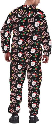 Yewattles Unisex Onesie Novelty Printed One-piece Pajamas Women Men Hooded Jumpsuits Adult Nightwear Romper Holiday Pjs in Kuwait