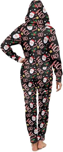 Yewattles Unisex Onesie Novelty Printed One-piece Pajamas Women Men Hooded Jumpsuits Adult Nightwear Romper Holiday Pjs in Kuwait