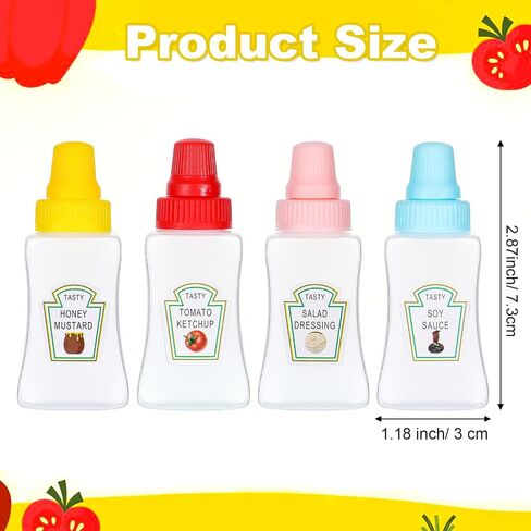 4PCs Mini Ketchup Bottles, 25 ml Condiment Squeeze Bottles Mini with Sturdy Screw Cap, Portable Soy Honey Sauce Salad Dressing Dispensers Containers Small Sauce Containers for Adult Lunch Box in Saudi Arabia