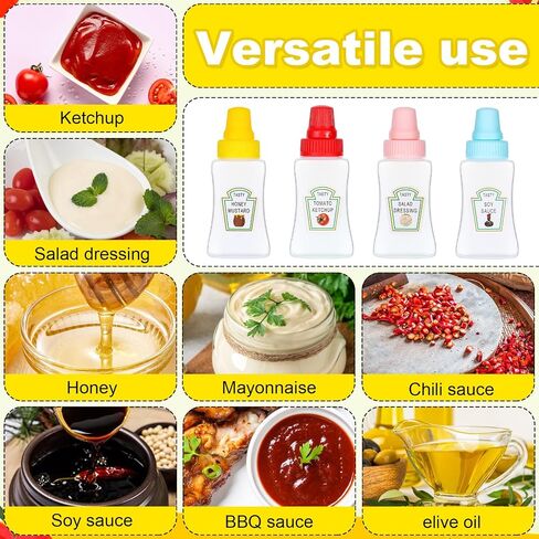 4PCs Mini Ketchup Bottles, 25 ml Condiment Squeeze Bottles Mini with Sturdy Screw Cap, Portable Soy Honey Sauce Salad Dressing Dispensers Containers Small Sauce Containers for Adult Lunch Box in Saudi Arabia