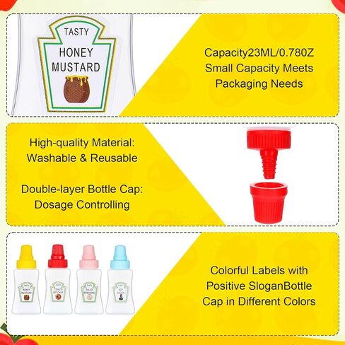 4PCs Mini Ketchup Bottles, 25 ml Condiment Squeeze Bottles Mini with Sturdy Screw Cap, Portable Soy Honey Sauce Salad Dressing Dispensers Containers Small Sauce Containers for Adult Lunch Box in Saudi Arabia