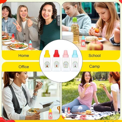 4PCs Mini Ketchup Bottles, 25 ml Condiment Squeeze Bottles Mini with Sturdy Screw Cap, Portable Soy Honey Sauce Salad Dressing Dispensers Containers Small Sauce Containers for Adult Lunch Box in Saudi Arabia