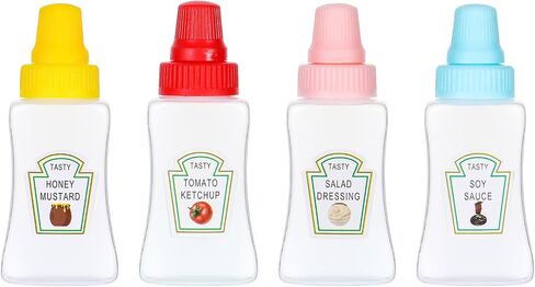 4PCs Mini Ketchup Bottles, 25 ml Condiment Squeeze Bottles Mini with Sturdy Screw Cap, Portable Soy Honey Sauce Salad Dressing Dispensers Containers Small Sauce Containers for Adult Lunch Box in Saudi Arabia