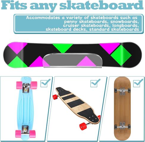 2 Pcs Skateboard Wall Mount Display Rack Clear Skateboard Hanger Wall Mount Deck Acrylic Skateboard Holder Long Board Deck Horizontal Display Stand Skateboard Wall Mount Bracket in Saudi Arabia