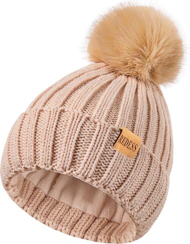 REDESS Womens Winter Knitted Beanie Hat Warm Fleece Lined with Pompom Cap Thick Slouchy Snow Knit Skull Ski Cap in Kuwait