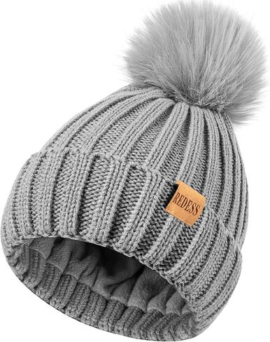 REDESS Womens Winter Knitted Beanie Hat Warm Fleece Lined with Pompom Cap Thick Slouchy Snow Knit Skull Ski Cap in Kuwait