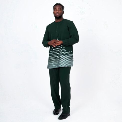 Dashiki للرجال ملابس أفريقية لحفلات الزفاف الذهبية والفضي طباعة الدعاوى الأفريقية قمصان طويلة الأكمام وبانت سليم يناسب in Kuwait
