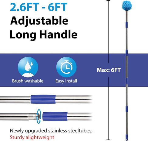Cobweb Duster with Extension Pole,4-10FT Stainless Steel Spider Web Brush with Pole,Cobweb Duster Outdoor for High Ceilings and Surfaces in Kuwait