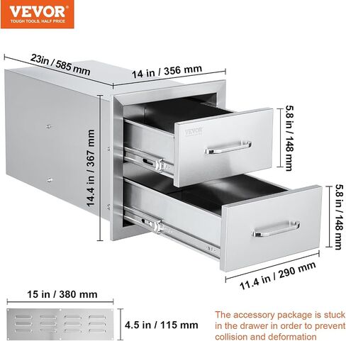 VEVOR سحب درج القمامة 13.4 بوصة عرض × 25.7 بوصة ارتفاع × 19.6 بوصة عمق قضبان منزلقة سفلية من الفولاذ المقاوم للصدأ سلة المهملات القابلة للسحب صينية سحب درج قمامة المطبخ الخارجي مع مقبض لمحطة شواء جزيرة الشواء in Kuwait