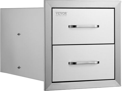 VEVOR سحب درج القمامة 13.4 بوصة عرض × 25.7 بوصة ارتفاع × 19.6 بوصة عمق قضبان منزلقة سفلية من الفولاذ المقاوم للصدأ سلة المهملات القابلة للسحب صينية سحب درج قمامة المطبخ الخارجي مع مقبض لمحطة شواء جزيرة الشواء in Kuwait