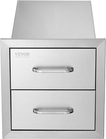 VEVOR سحب درج القمامة 13.4 بوصة عرض × 25.7 بوصة ارتفاع × 19.6 بوصة عمق قضبان منزلقة سفلية من الفولاذ المقاوم للصدأ سلة المهملات القابلة للسحب صينية سحب درج قمامة المطبخ الخارجي مع مقبض لمحطة شواء جزيرة الشواء in Kuwait