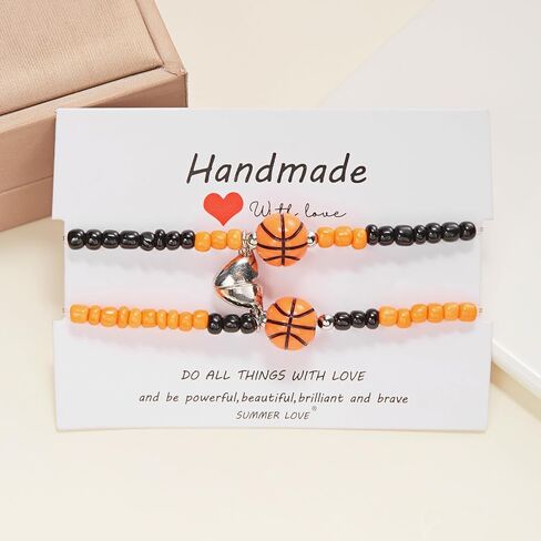 2PC BFF Heart Match Sports Woven Adjustable Bracelet for Basketball Football Volleyball Tennis Couple Bracelet in Saudi Arabia
