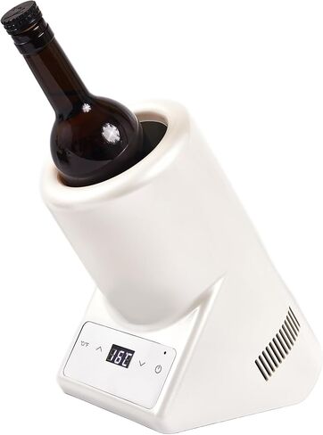 مبرد نبيذ كهربائي محمول 110 فولت/12 فولت من خط الاستواء لزجاجات النبيذ الأحمر والأبيض والشمبانيا والمياه، مبرد زجاجة واحدة 750 مل، جسم مقاوم للصدأ، قابل لإعادة الشحن، بارد 24 ساعة، مثالي للحفلات والهدايا (أبيض) in Kuwait