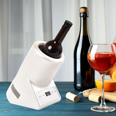 مبرد نبيذ كهربائي محمول 110 فولت/12 فولت من خط الاستواء لزجاجات النبيذ الأحمر والأبيض والشمبانيا والمياه، مبرد زجاجة واحدة 750 مل، جسم مقاوم للصدأ، قابل لإعادة الشحن، بارد 24 ساعة، مثالي للحفلات والهدايا (أبيض) in Kuwait