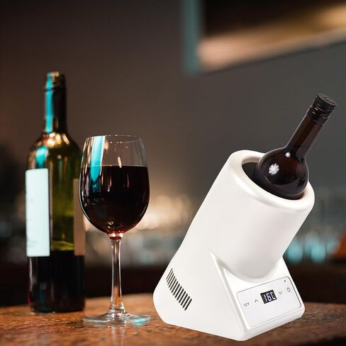 مبرد نبيذ كهربائي محمول 110 فولت/12 فولت من خط الاستواء لزجاجات النبيذ الأحمر والأبيض والشمبانيا والمياه، مبرد زجاجة واحدة 750 مل، جسم مقاوم للصدأ، قابل لإعادة الشحن، بارد 24 ساعة، مثالي للحفلات والهدايا (أبيض) in Kuwait