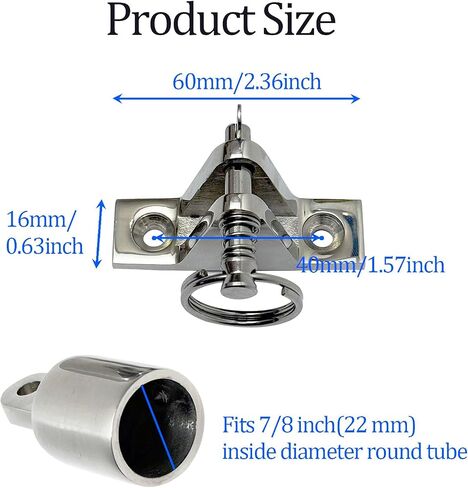 Bimini Top Hardware 2 Pair 316 Stainless Steel Deck Hinge with Quick Release Pin and Eye End Cap Fits 7/8in OD in Saudi Arabia
