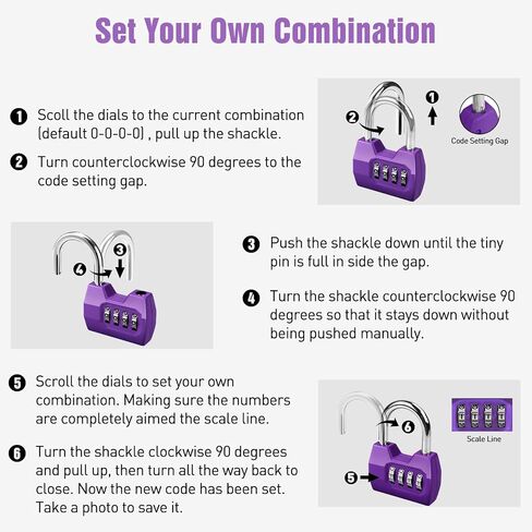 1 Pack disecu 4-Digit Combination Locker Lock, Wide Shackle Waterproof Outdoor Padlock for School Gym Locker, Sports Locker, Fence, Gate, Shed, Storage Unit (Purple) in Saudi Arabia