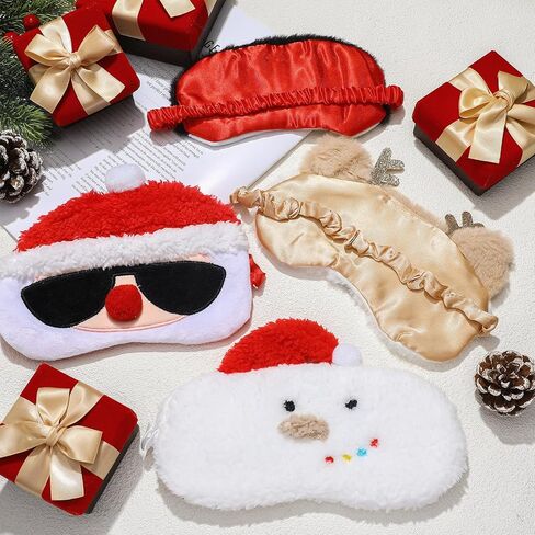 4 Pcs Christmas Eye Mask Christmas Cartoon Animal Blindfold Soft Plush Eye Masks Reindeer Santa Claus Snowman Penguin Eye Cover Eye Shade for Travel Nap Night Sleeping in Saudi Arabia