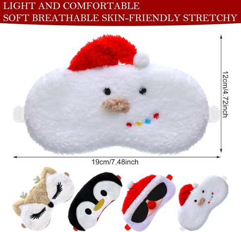 4 Pcs Christmas Eye Mask Christmas Cartoon Animal Blindfold Soft Plush Eye Masks Reindeer Santa Claus Snowman Penguin Eye Cover Eye Shade for Travel Nap Night Sleeping in Saudi Arabia
