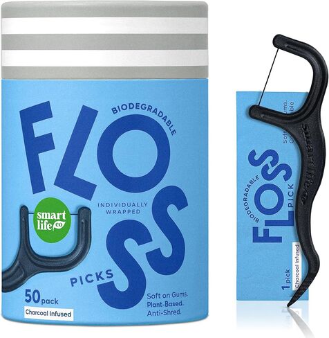 Individually Wrapped Dental Floss Picks - Biodegradable Plastic Free Flosser Handle & Packaging | Natural Toothpick Stick Soft On Gums & Teeth | Eco Friendly, Zero Waste, Organic | Unflavored, 50x in Kuwait