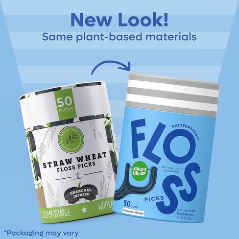 Individually Wrapped Dental Floss Picks - Biodegradable Plastic Free Flosser Handle & Packaging | Natural Toothpick Stick Soft On Gums & Teeth | Eco Friendly, Zero Waste, Organic | Unflavored, 50x in Kuwait