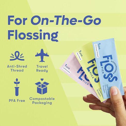 Individually Wrapped Dental Floss Picks - Biodegradable Plastic Free Flosser Handle & Packaging | Natural Toothpick Stick Soft On Gums & Teeth | Eco Friendly, Zero Waste, Organic | Unflavored, 50x in Kuwait