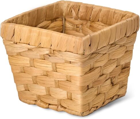 Mini Wicker Trash Can, Handmade Water Hyacinth Countertop Garbage Basket, 0.5Gal/1.5L Small Desktop Waste Bin Compatible for Camping/Vanity/Countertops/Office, 5.7"x5.7"x4.7'' Natural in Saudi Arabia