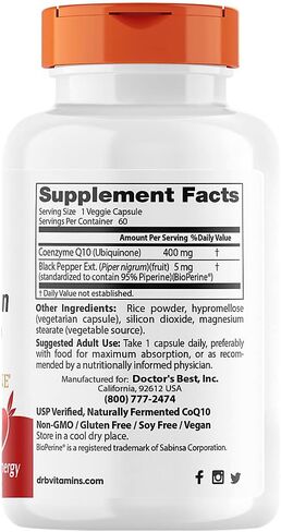 أفضل دكتور - شركة عالية الامتصاص Q 10 W/Bio، 400 ملغ، 60 كبسولة نباتية in Kuwait