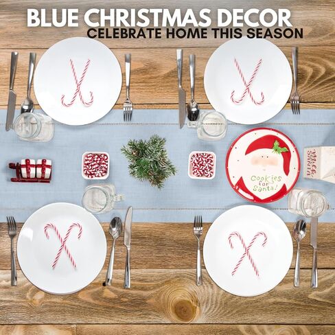 مفرش طاولة الخريف من Brio Trends، مفرش طاولة ذو خياطة زرقاء مغبرة مثالي لديكور المزرعة - مفرش طاولة أزرق فاتح مثالي لديكور المطبخ الأزرق - Camino De Mesa Azul - (طوله 14 × 54 بوصة) in Kuwait