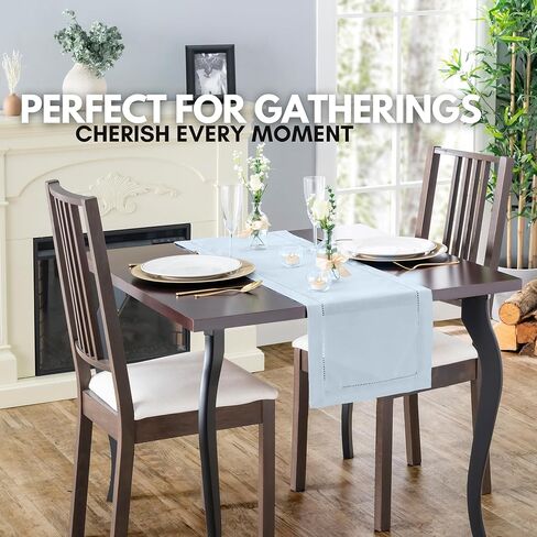 مفرش طاولة الخريف من Brio Trends، مفرش طاولة ذو خياطة زرقاء مغبرة مثالي لديكور المزرعة - مفرش طاولة أزرق فاتح مثالي لديكور المطبخ الأزرق - Camino De Mesa Azul - (طوله 14 × 54 بوصة) in Kuwait